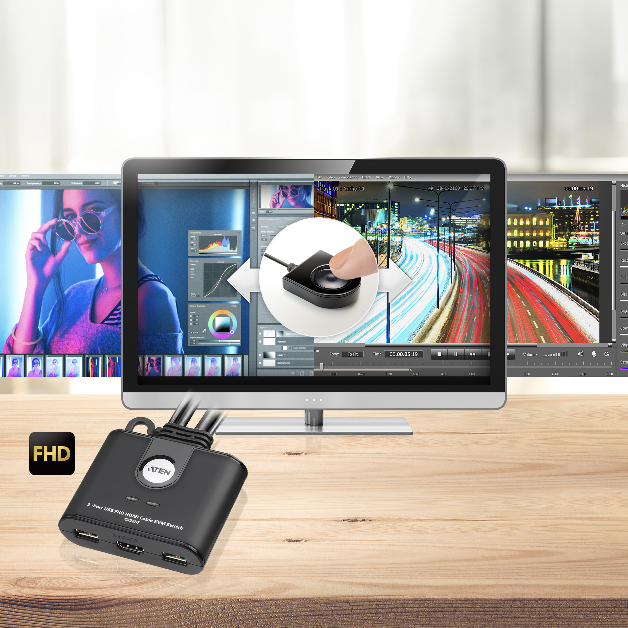 取寄 ATEN CS22HF 2ポートUSB HDMI ケーブルKVMスイッチ（FHD仕様）