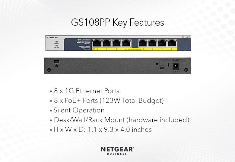 取寄 NETGEAR GS108PP-100AJS GS108PP ギガ8ポート PoE+(123W)対応 アンマネージスイッチ