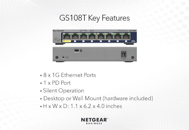 取寄 NETGEAR GS108T-300JPS GS108T ギガビット8ポートPoE受電対応 スマートスイッチ Insight対応