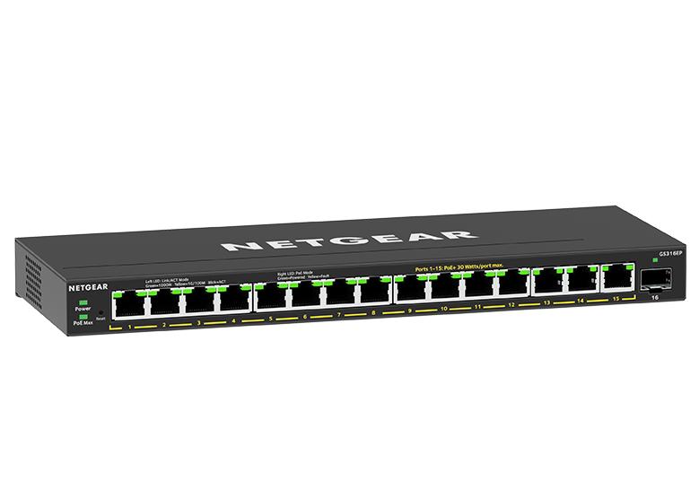 取寄 NETGEAR GS316EP-100JPS SOHO/家庭向 PoE+ (180W) ギガx15 SFPx1 アンマネージプラススイッチ