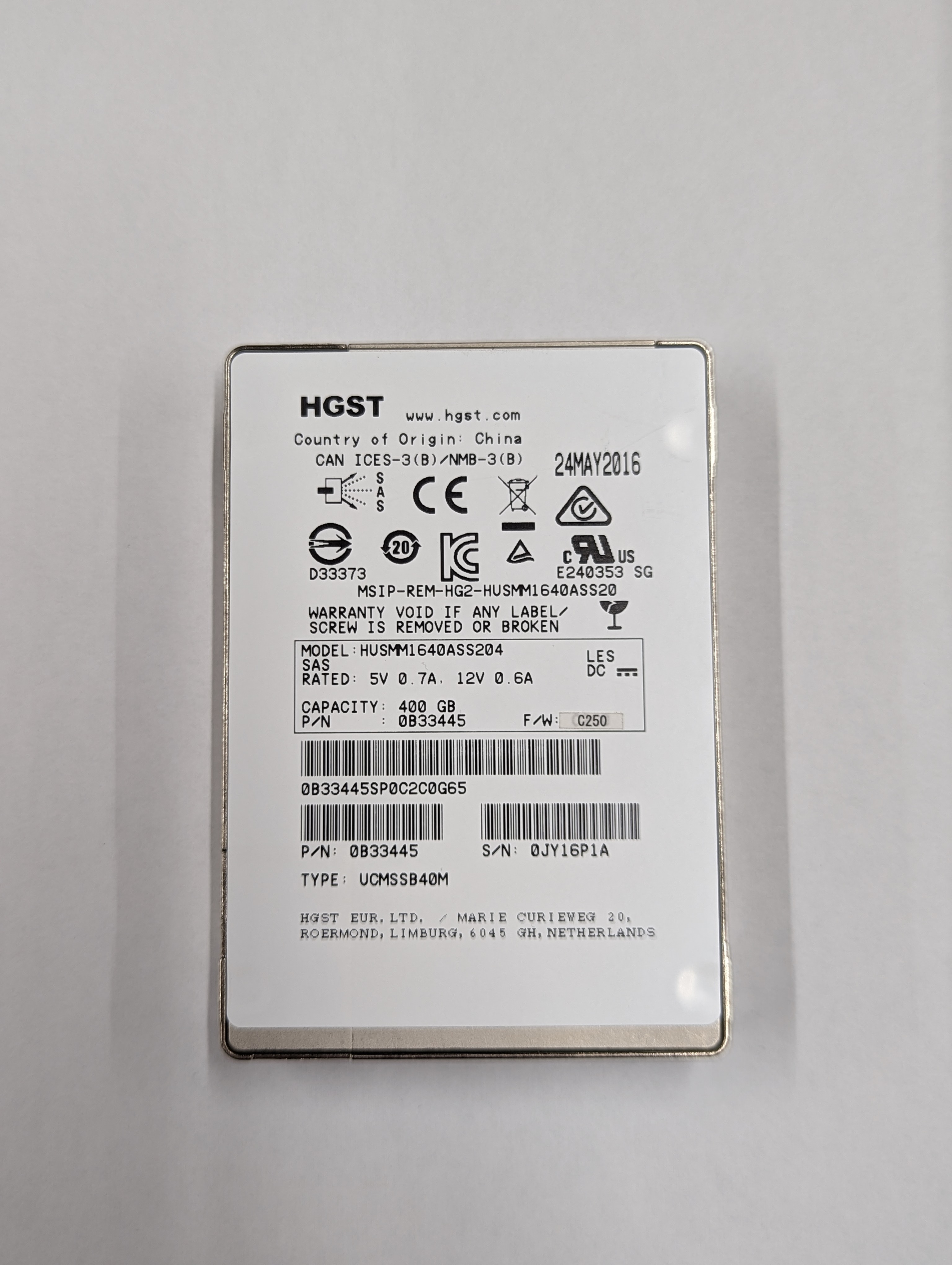 中古 HGST Ultrastar SSD1600MM HUSMM1640ASS204 SAS SSD 2.5 400GB