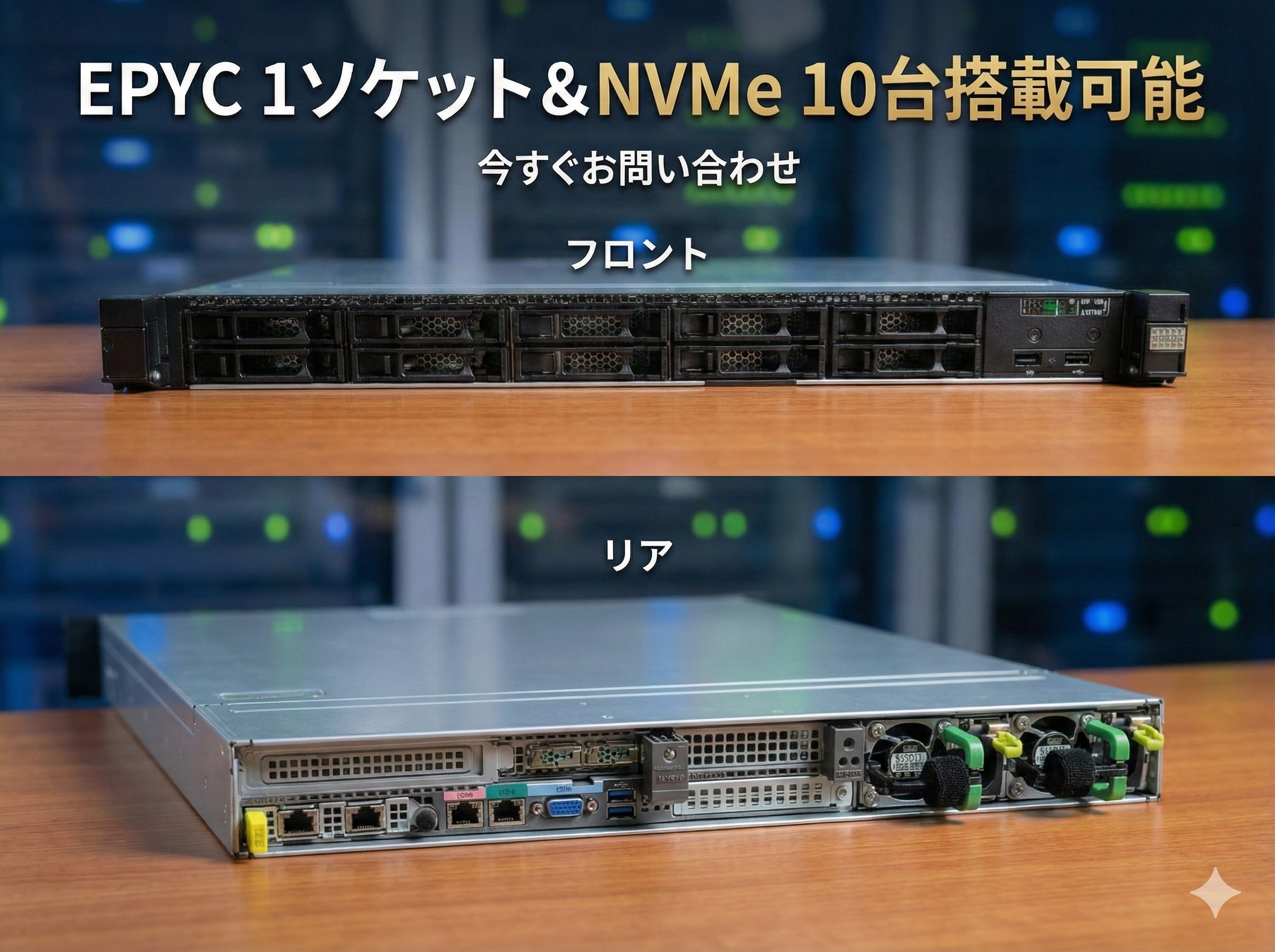 取寄 KEYAKI KVR110BA-G1 EPYC9334 32Cx1CPU 64GB 7.68TBx10 NVMe オールフラッシュサーバー モデル4