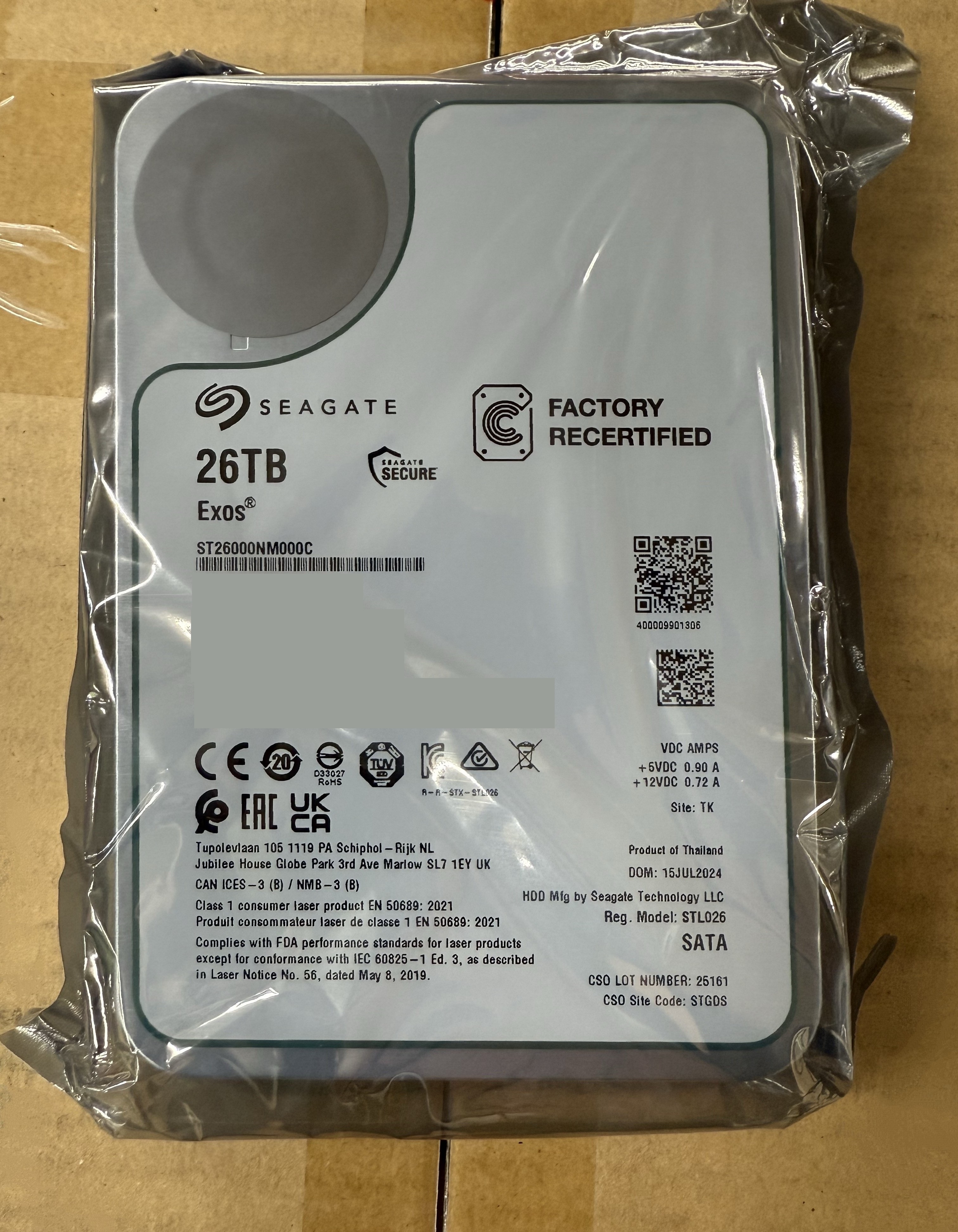 ウェブサイトリニューアル特価！【メーカー再生品】Seagate EXOS ST26000NM000C 26TB NL-SATA 30日保証