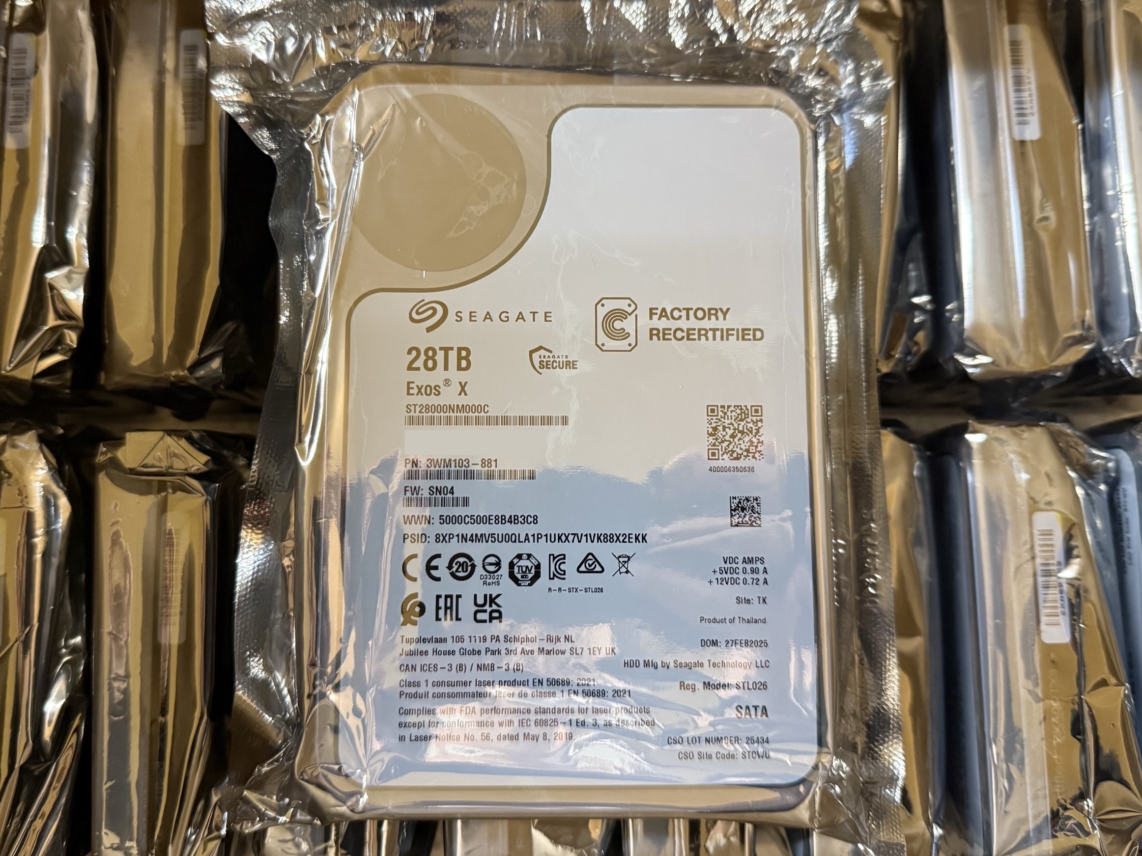 【3月中旬入荷】【Seagate認定再生HDD】Seagate EXOS ST28000NM001C 28TB NL-SATA 30日保証