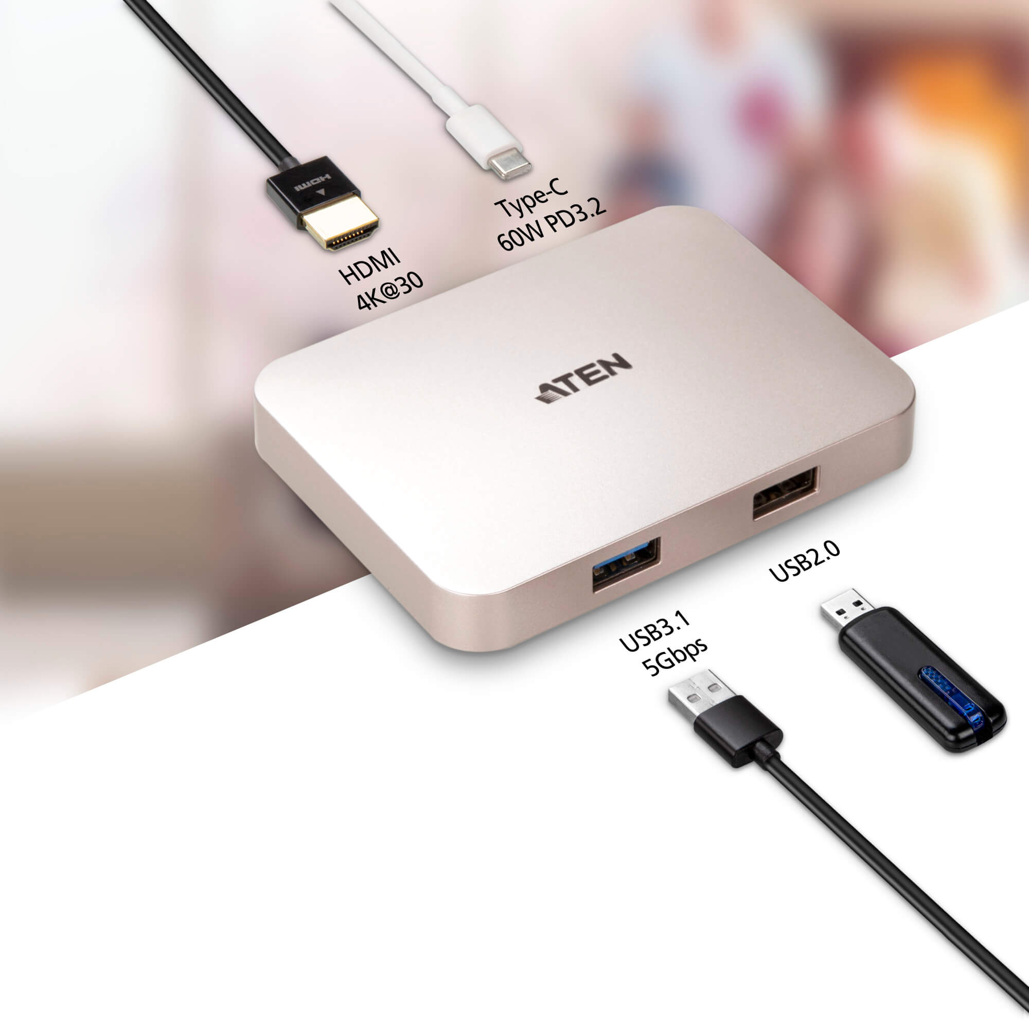 取寄 ATEN UH3235  USB-C 4K対応ウルトラミニドッキングステーション（電源パススルー付き）