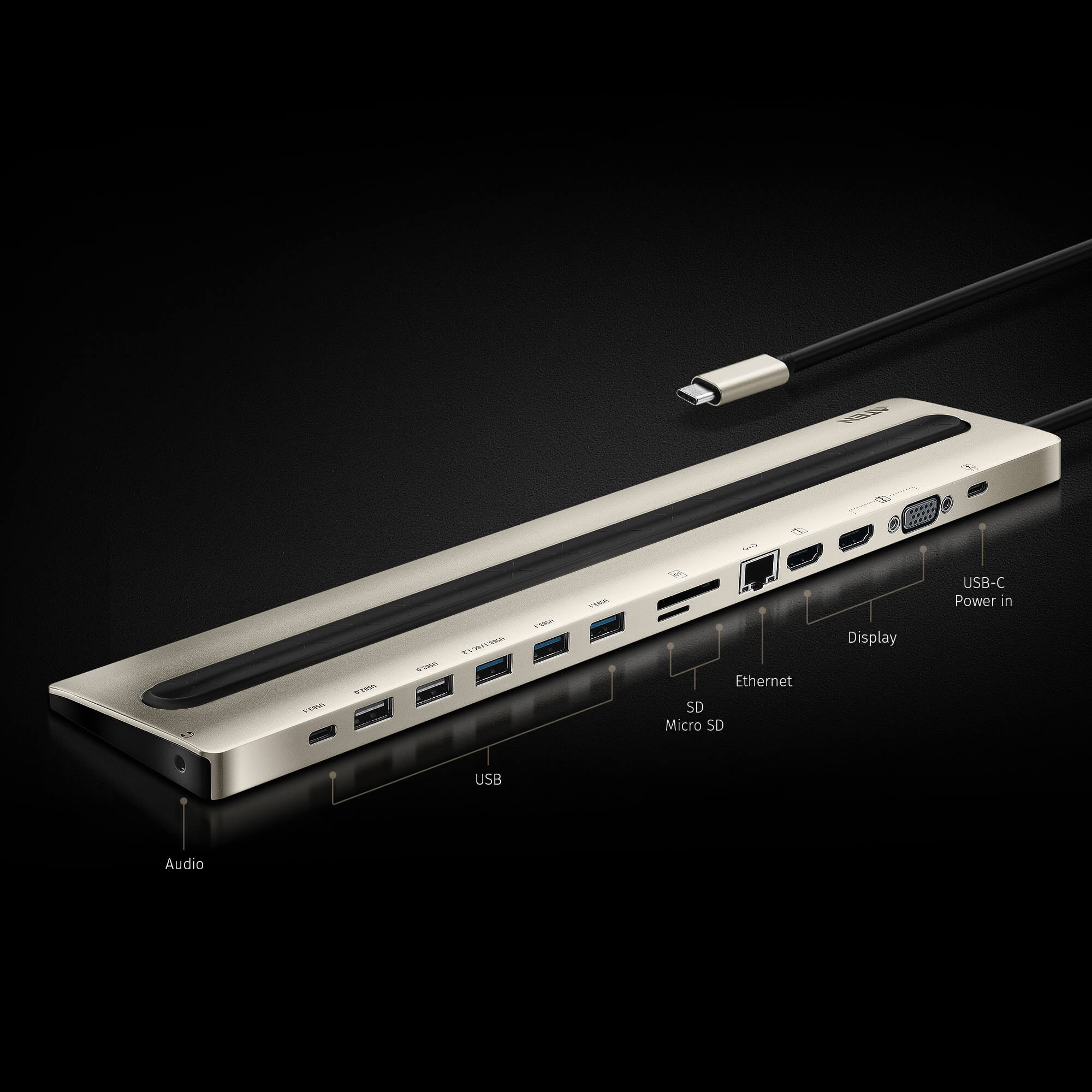 取寄 ATEN UH3237  USB-C Multiport Dock with Power Pass-Through