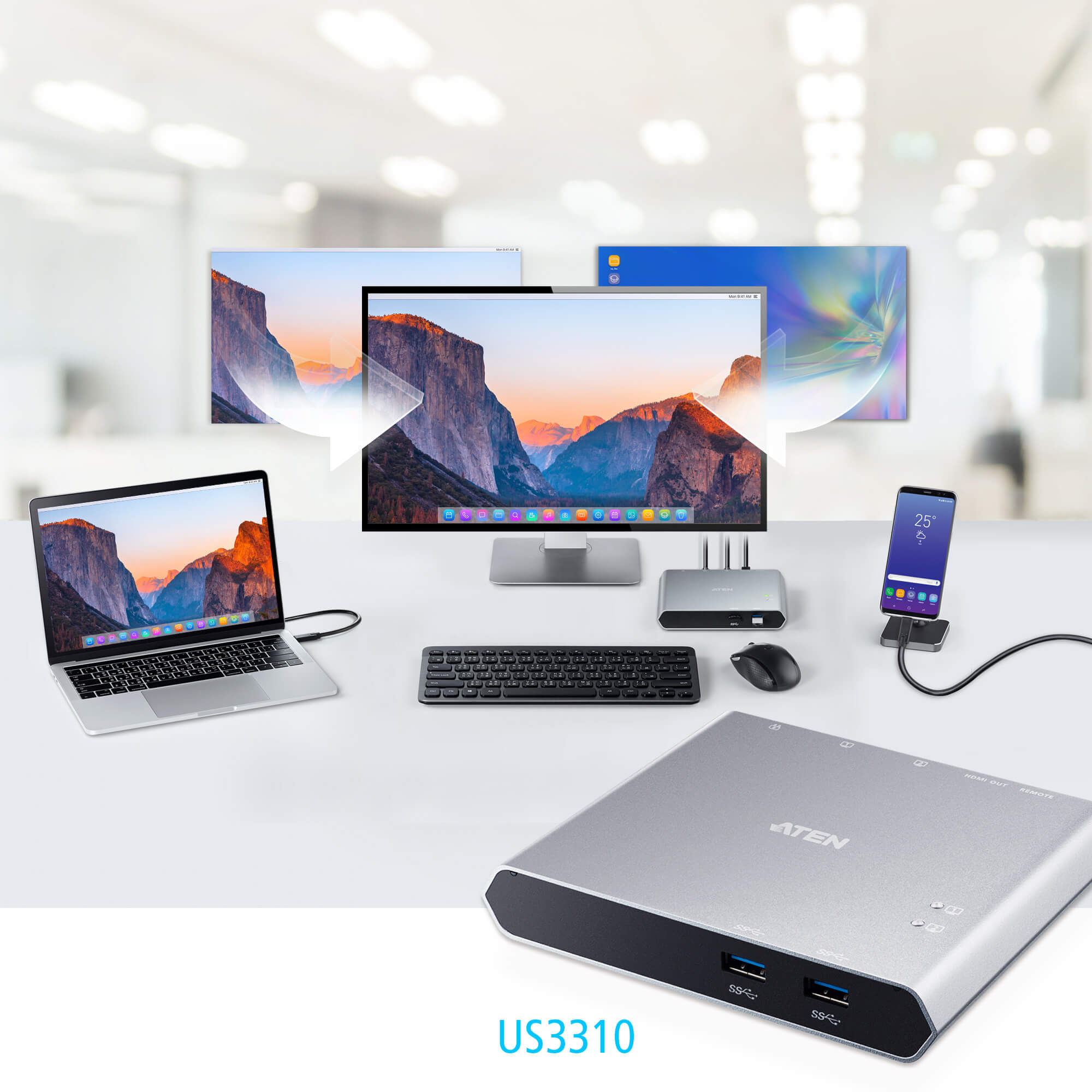 取寄 ATEN US3310  2ポート USB-C Gen 1ドッキングスイッチ（電源パススルー対応）